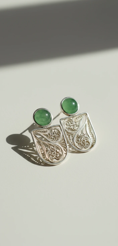 گوشواره دستساز با سنگ سبز
